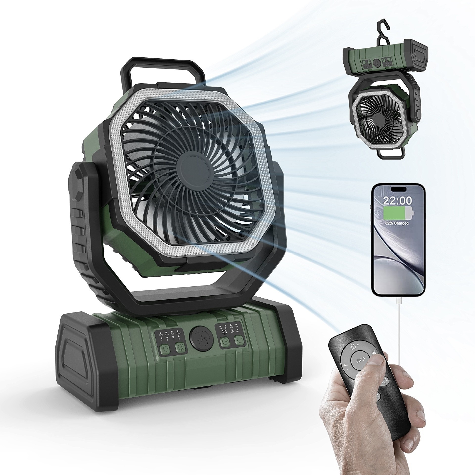 Portable Fan with LED Light and Power Bank